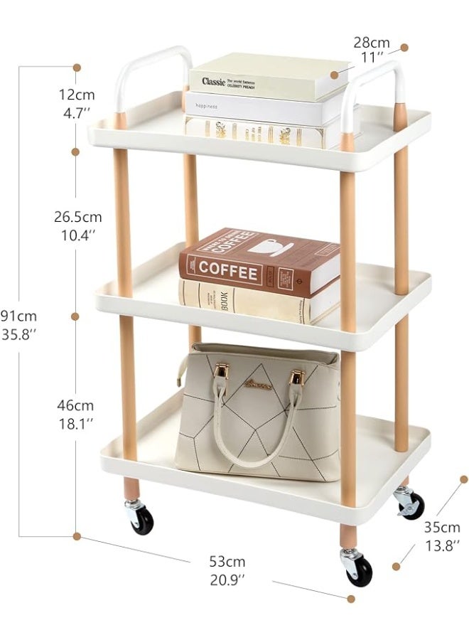 رف تخزين متعدد الوظائف بعربة دفع دوارة أنيقة مكونة من 3 طبقات مع صواني وعجلات قابلة للقفل لتوفير المساحة للمنزل والمطبخ وغرفة النوم والبار وغرفة الطعام وغرفة المعيشة - مستطيل أبيض - Image 3